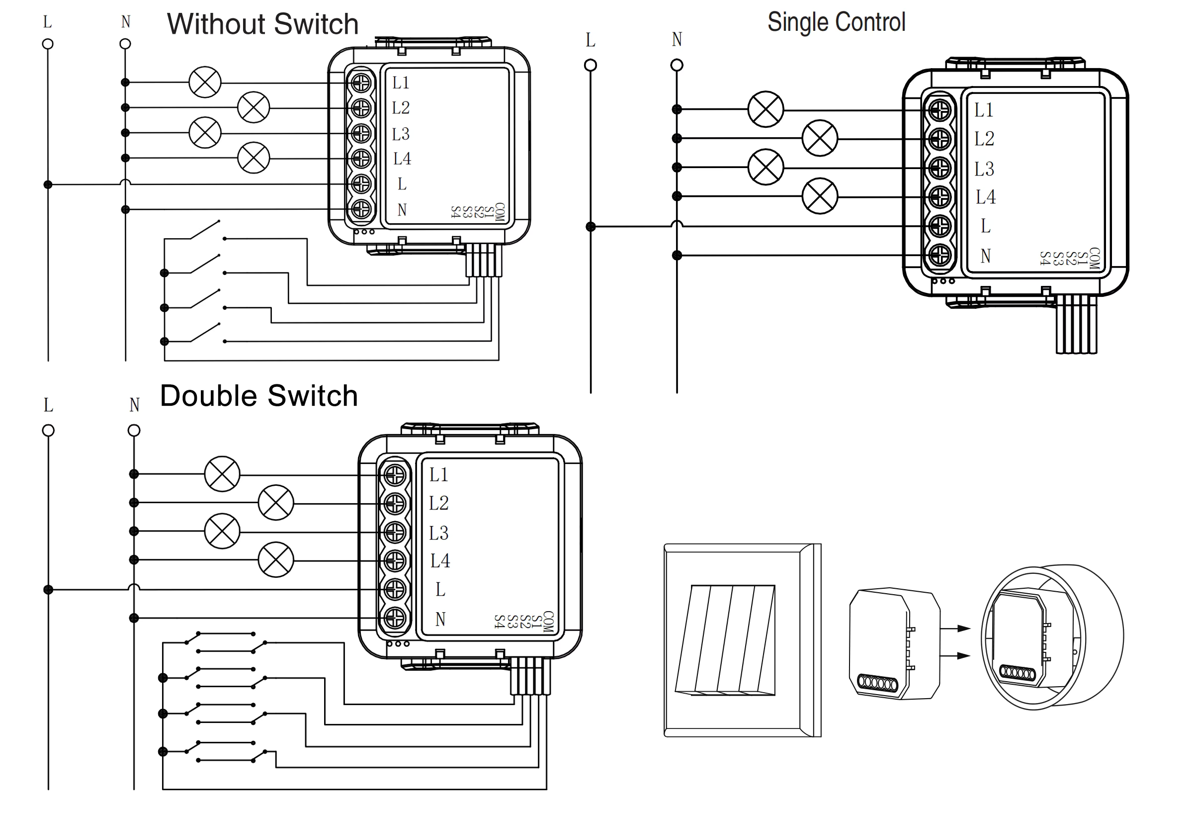 Schéma zapojení VAREO ZigBee MINI – L, N, L1, S1