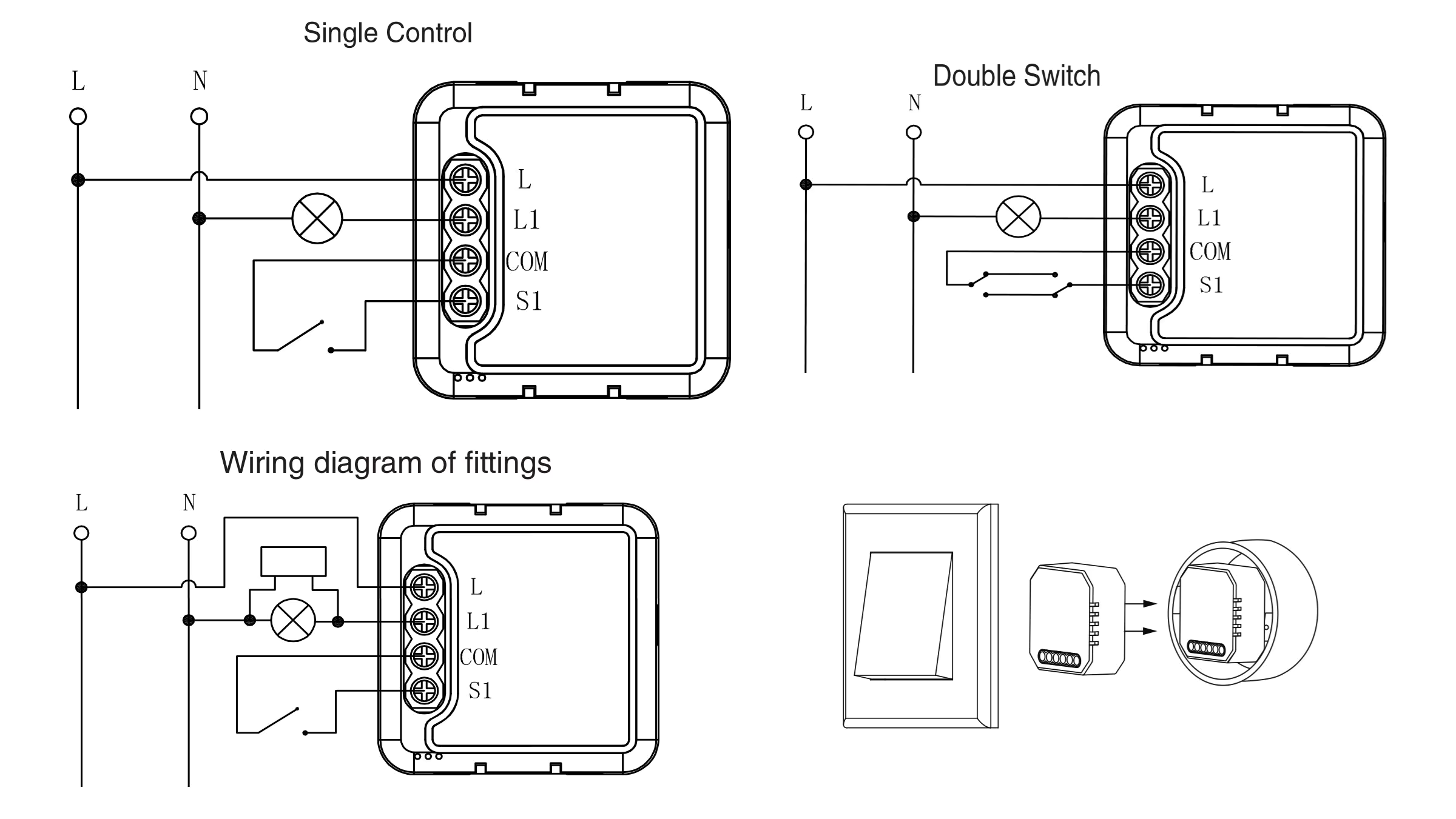 Schéma zapojení VAREO ZigBee MINI – Single a Double switch