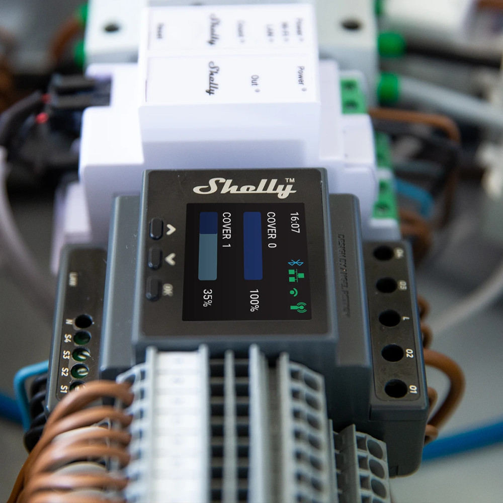Shelly Pro Dual Cover Shutter PM modul na DIN lištu pro ovládání dvou motorů