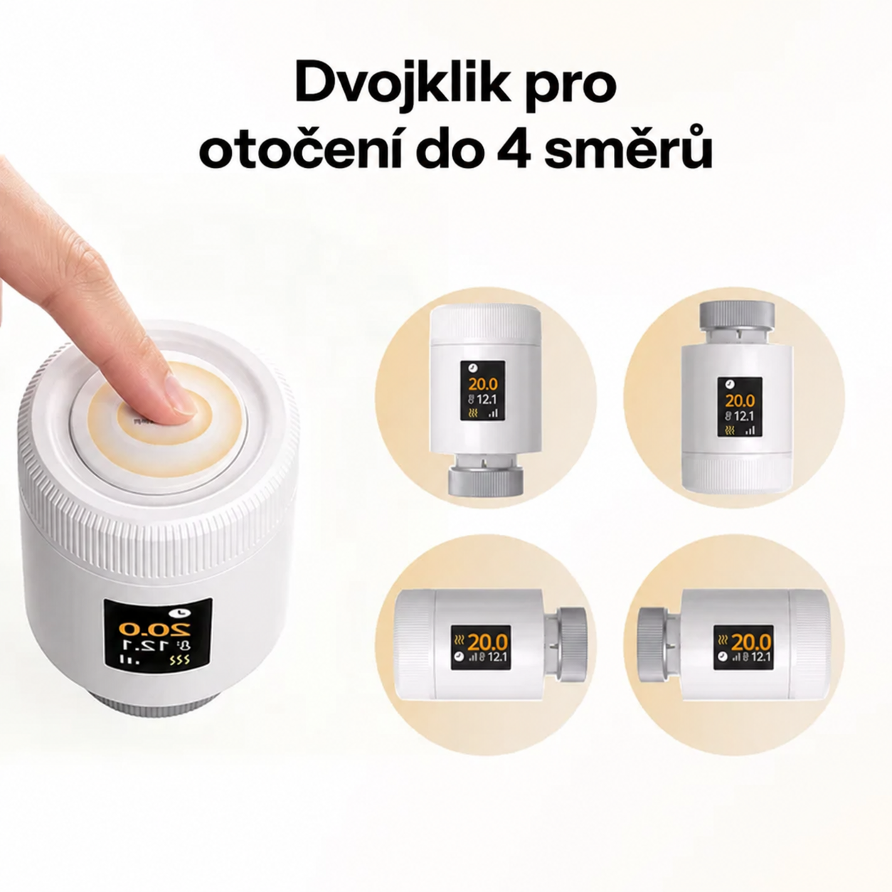 Otáčení zobrazení displeje dvojklikem na středové tlačítko do čtyř různých orientací hlavice