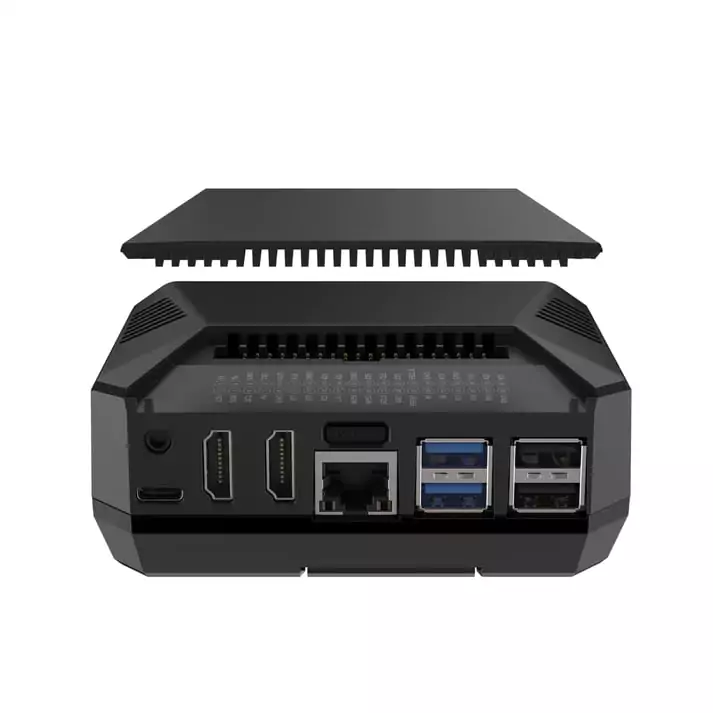 Argon ONE V3 M.2 NVMe case – pohled na zadní panel a rozložení portů