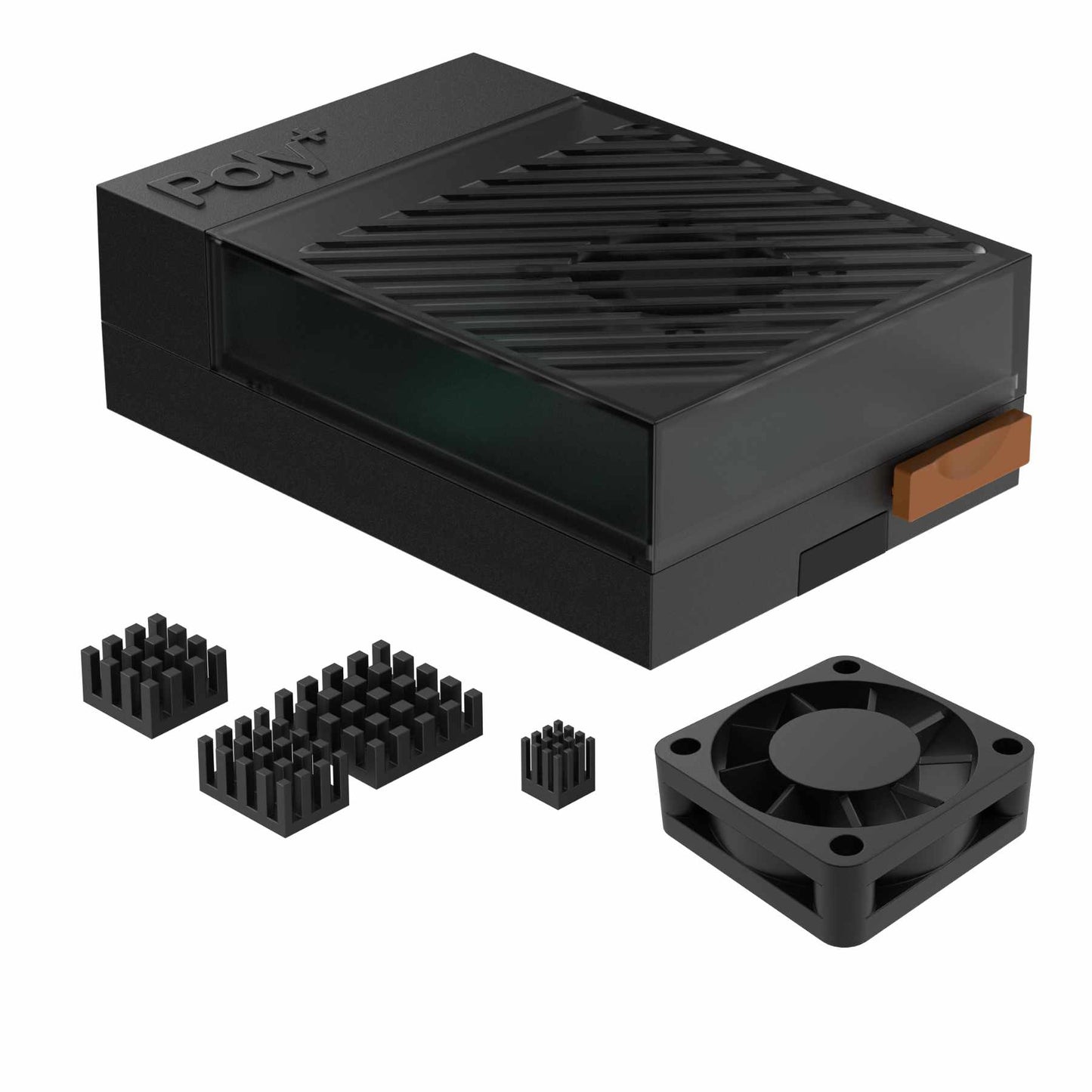 Argon Poly+ 5 s PWM ventilátorem – celkový pohled na plastové pouzdro pro Raspberry Pi 5