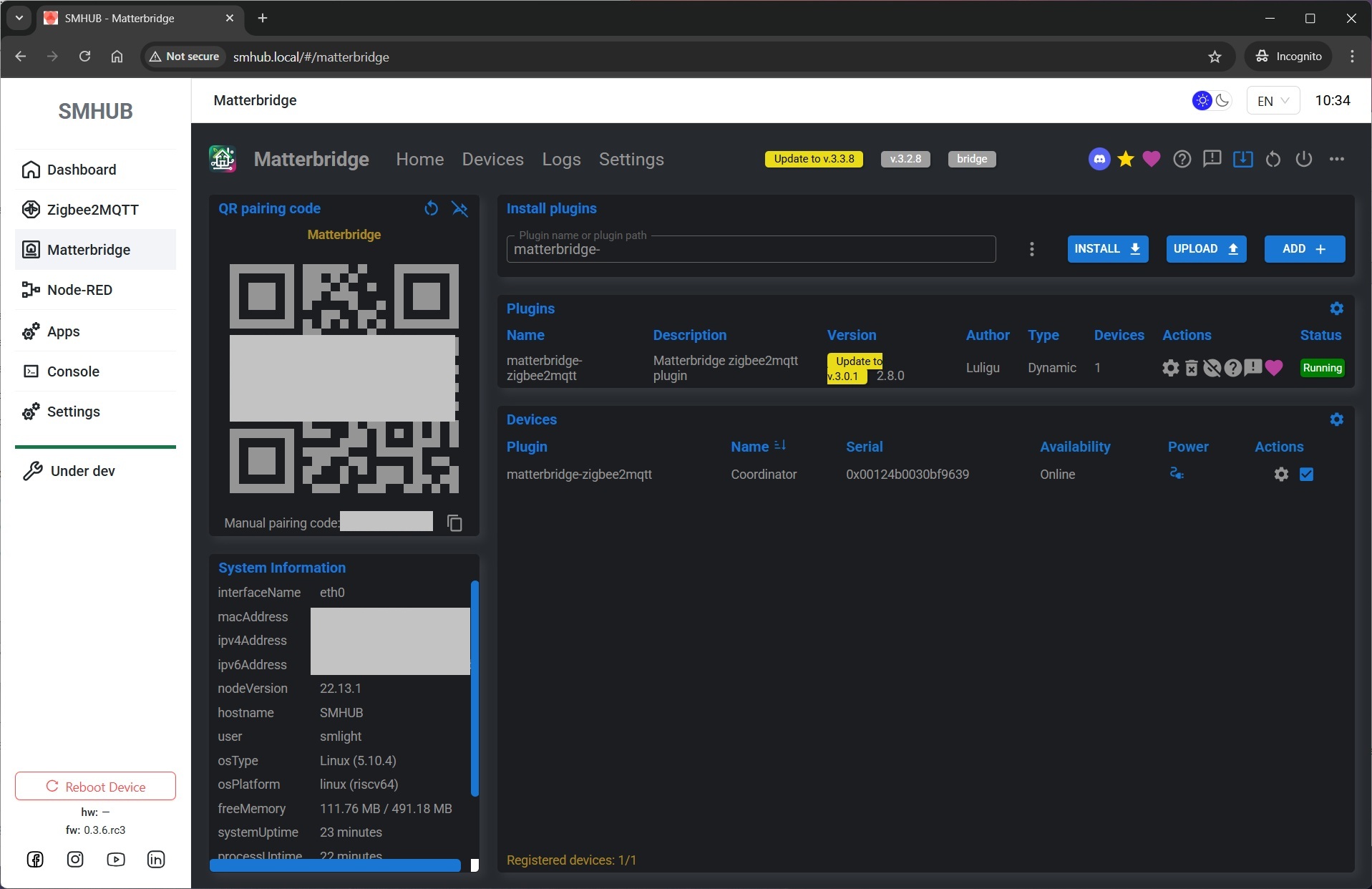 SMLIGHT SMHUB Nano MG24 – ilustrační produktová fotografie (součást popisu funkce Matterbridge)