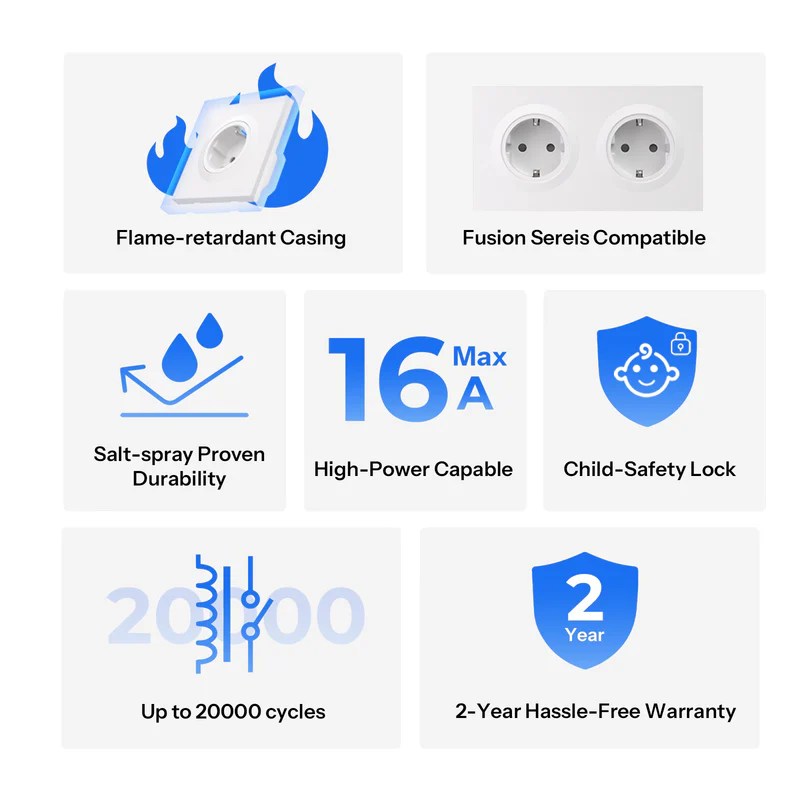 Sonoff Fusion Orb WS01STPF-E – čelní pohled na klasickou nástěnnou zásuvku typu F