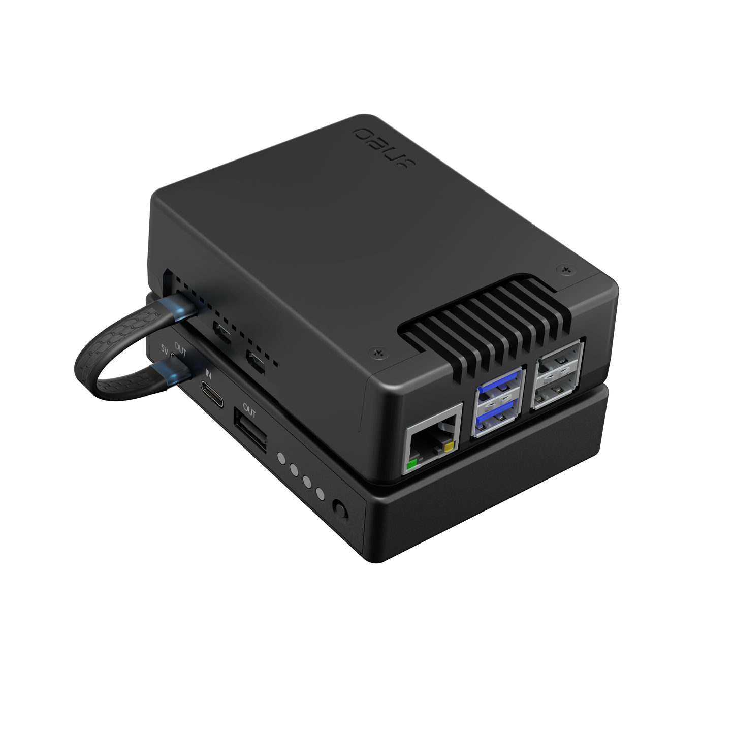 Zapojení Argon PWR UPS mezi USB-C zdroj a Raspberry Pi 5 nebo kompatibilní Argon pouzdro