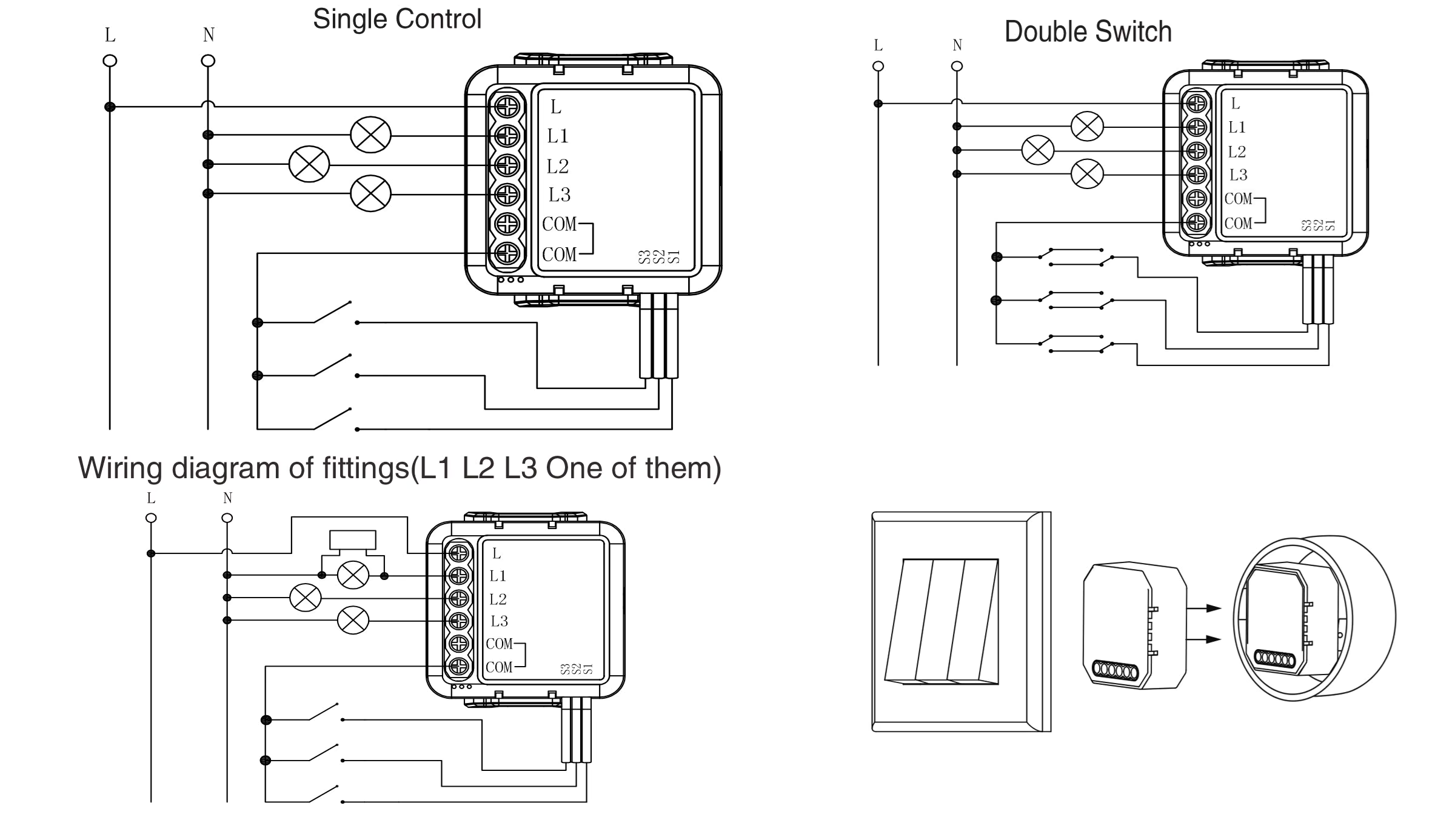 Schéma zapojení VAREO ZigBee MINI – Single a Double switch