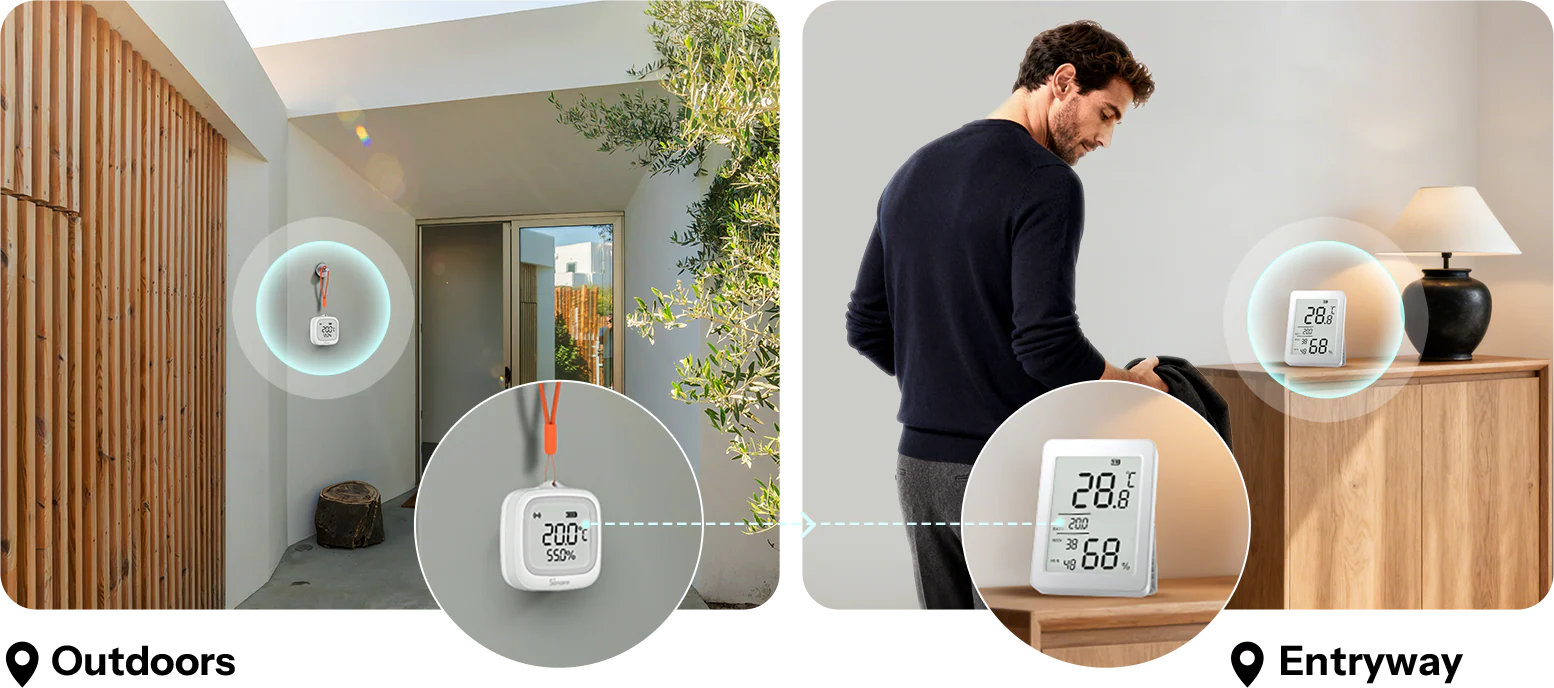 Porovnání venkovní a vnitřní teploty na displeji