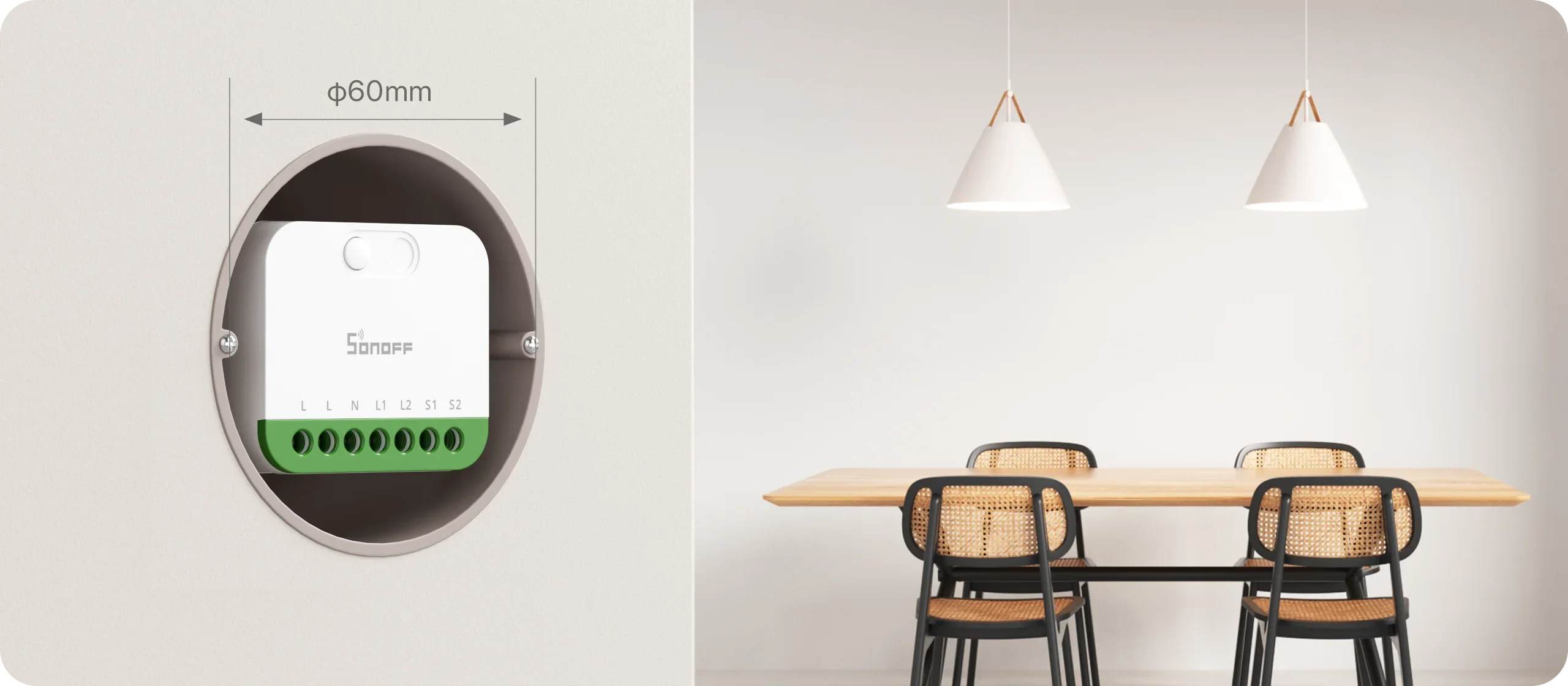 Kompaktní rozměry pro krabici O60 mm