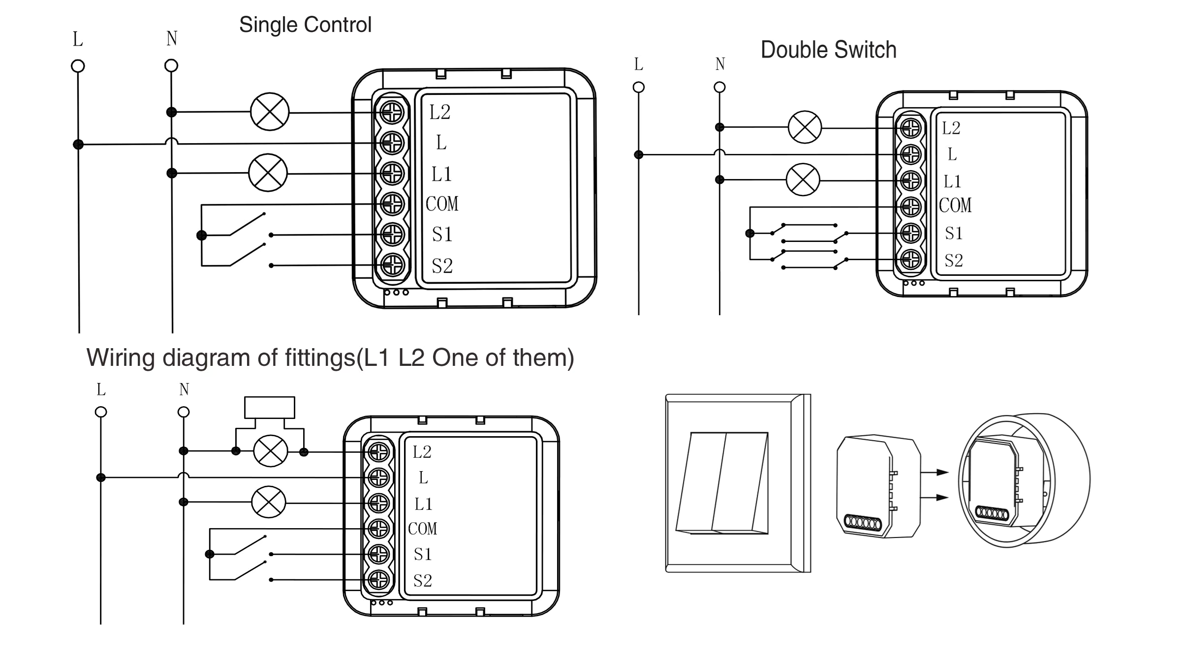Schéma zapojení VAREO ZigBee MINI – Single a Double switch