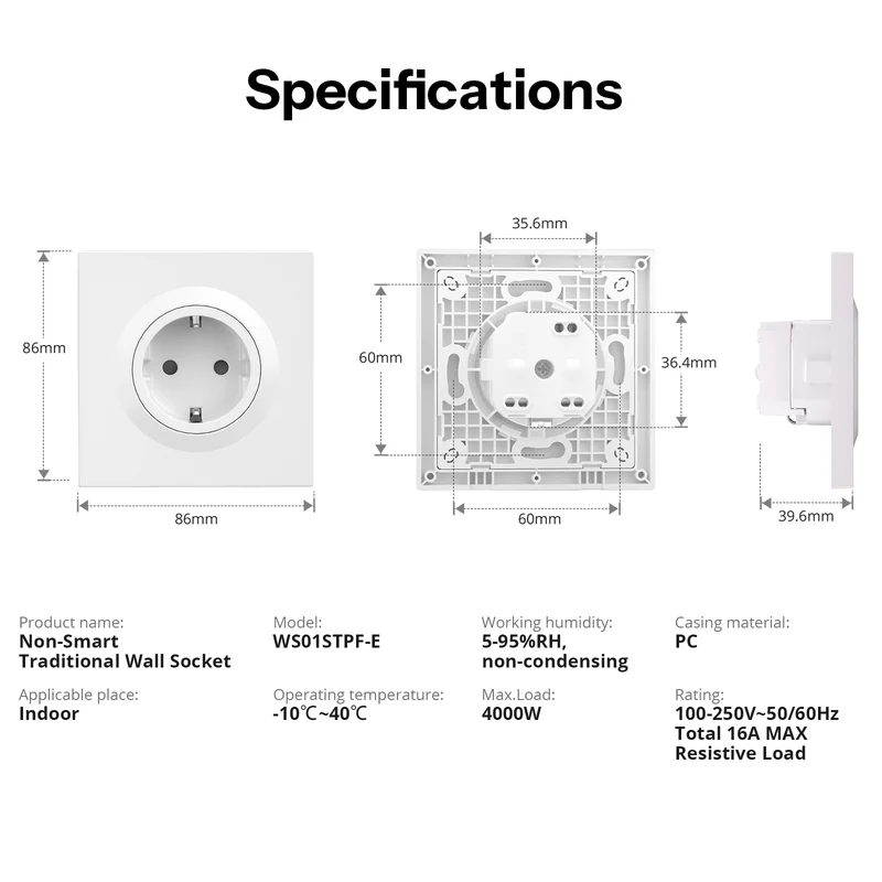 Sonoff Fusion Orb WS01STPF-E – detail zásuvky v prostoru s důrazem na konstrukční provedení