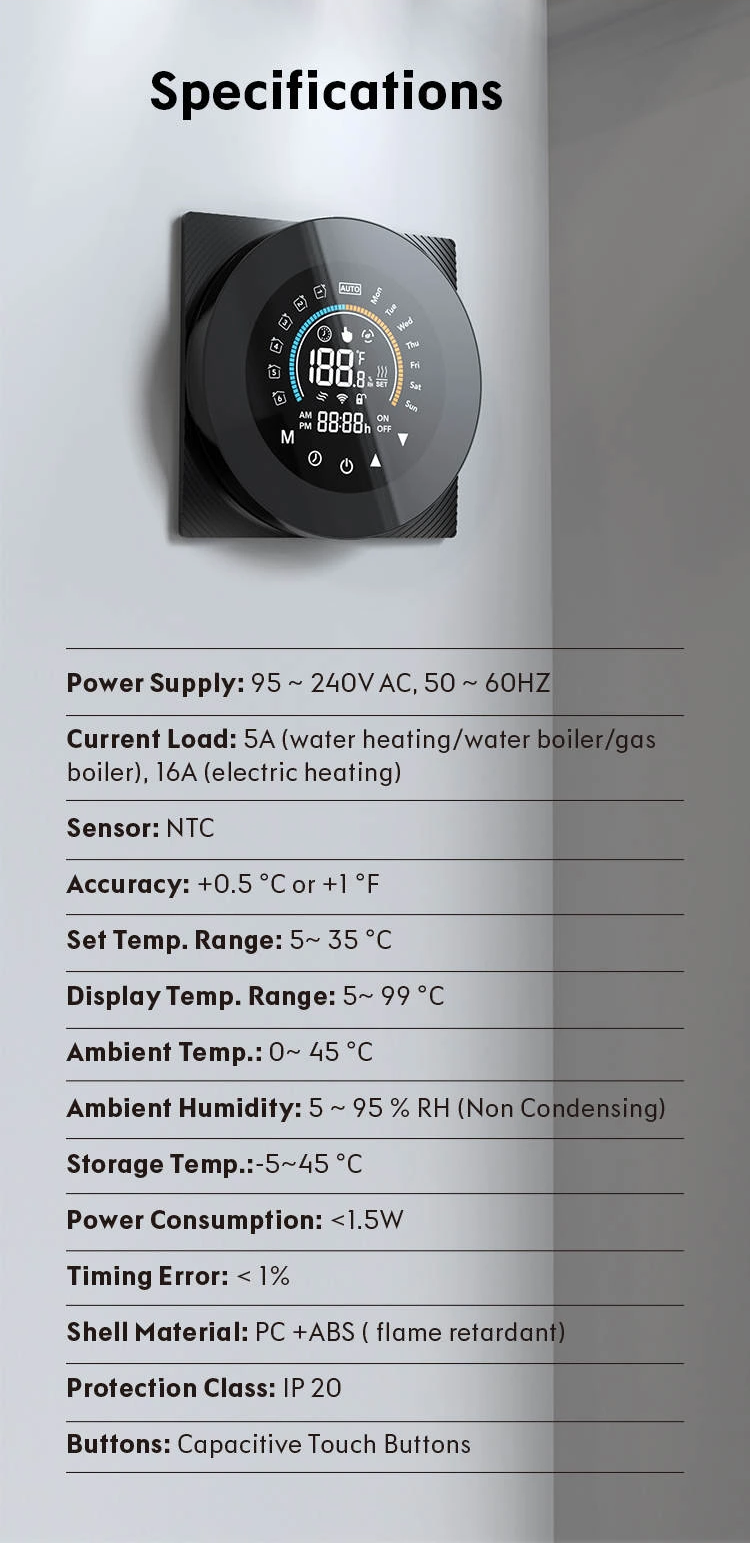 Technické parametry WiFi termostatu