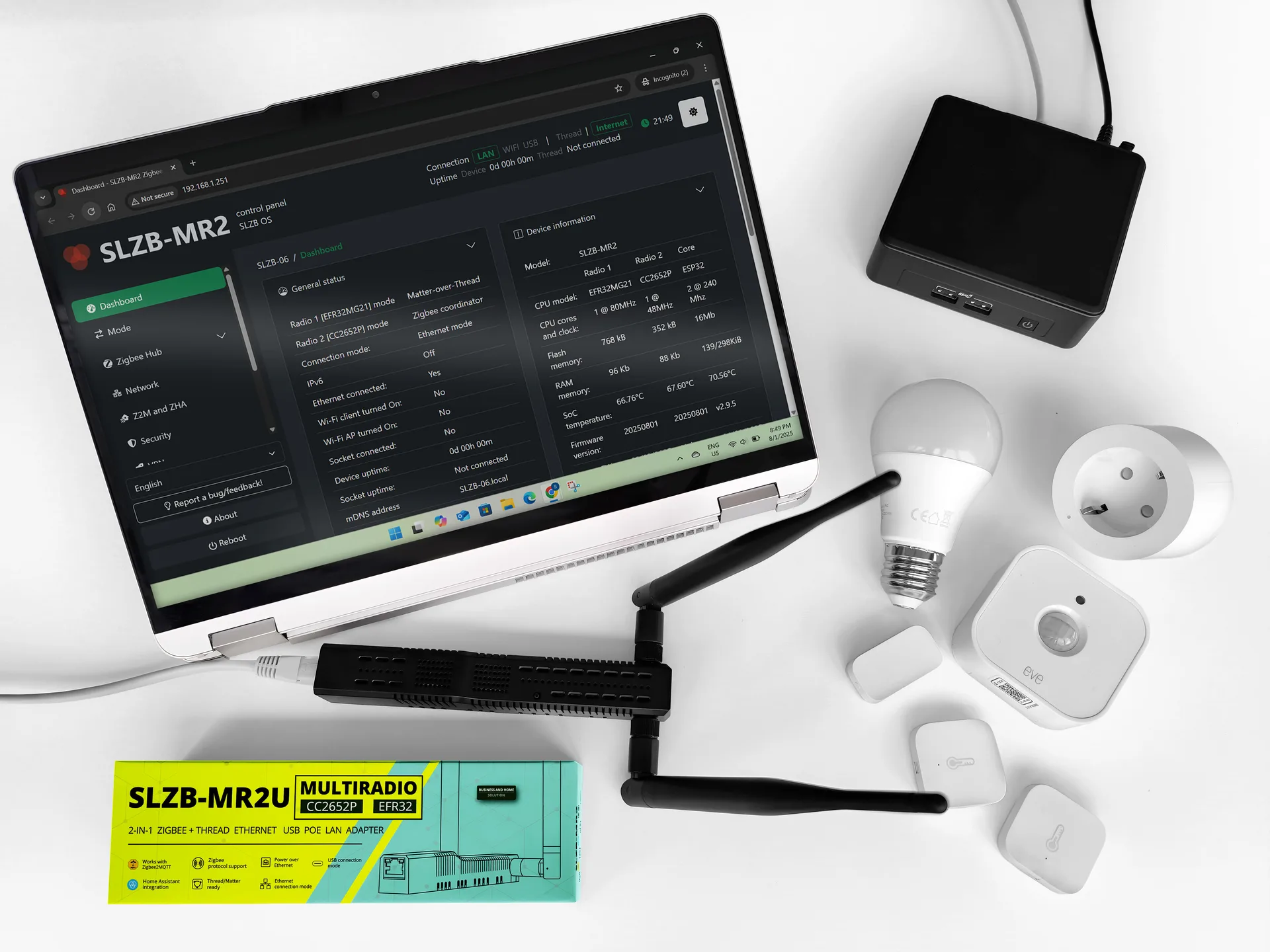 SMLIGHT SLZB-MR2U Zigbee a Thread koordinátor s dvojicí externích antén