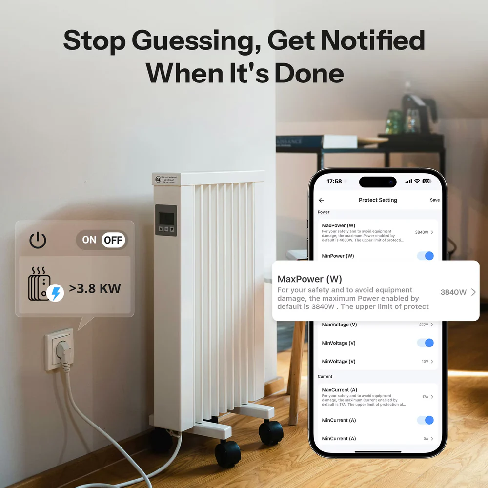 Upozornění na dokončení úkolu a nastavení limitu výkonu nad 3,8 kW pro připojený přímotop v aplikaci