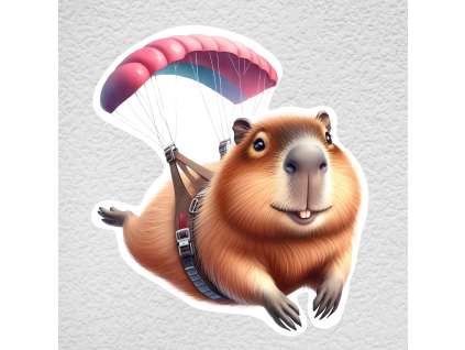samolepka na zeď kapybara na padáku