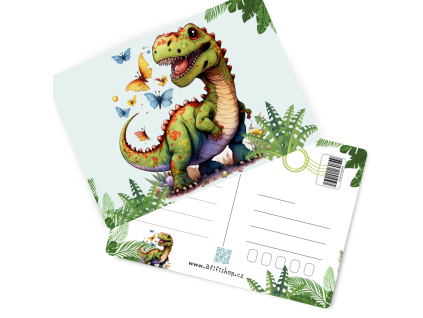 pohlednice s dinosaurem
