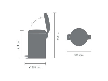 Pedálový koš newIcon - 12 L, Minerální šedá