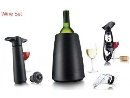 Vinný set vývrtka "Twister", chladič na víno "Elegant", vakuová pumpa, vakuový uzávěr 2 ks, nálevka