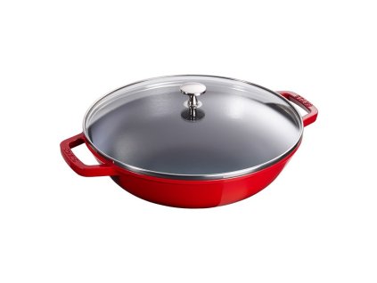 Wok se skleněnou poklicí 30 cm, višňová