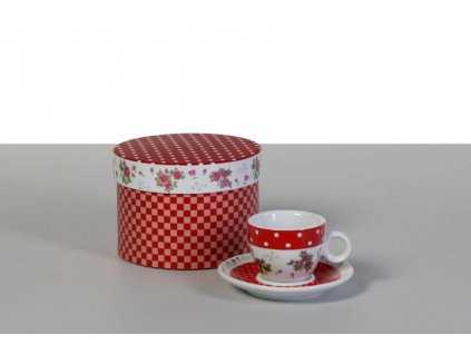 Šálek na espresso 90 ml s podšálkem - set 2 ks - červený