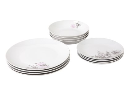 Jídelní souprava talířů 12 ks z kolekce porcelánu ROSE WHITE od by inspire.