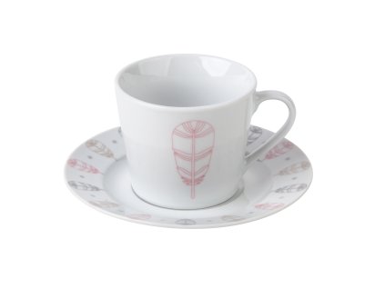 Presso šálek s podšálkem 150 ml PÍRKA - růžové pírko 7625-00-34