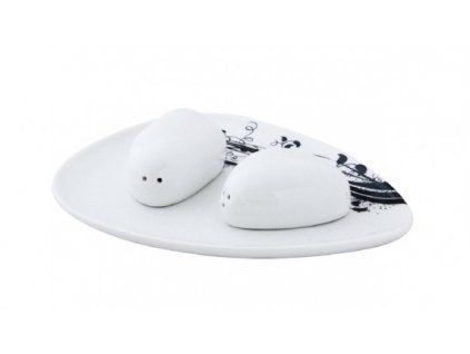 Porcelánová solnička & pepřenka s táckem Stone BLACK - by inspire