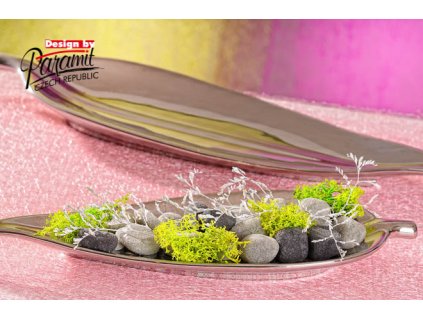 12086 tácek List 35 cm stříbrná