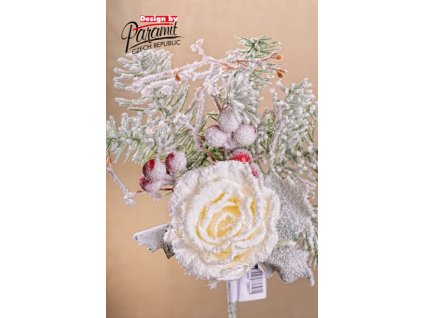 F73859 zaněžená větvička s růží cm