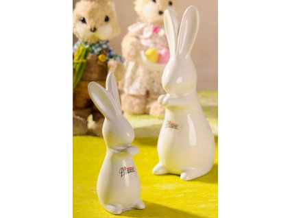 Dekorační porcelánový zajíc Fešák 19 cm bílý