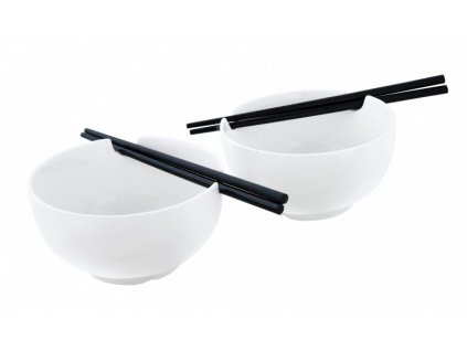 Porcelánový japonský set 2 misek a 2 hůlek PURE - bílá - by inspire