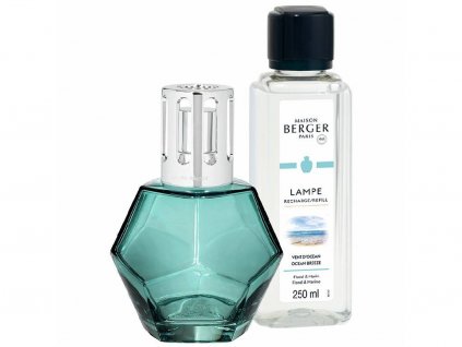 4715 Katalytická lampa GEOMETRY modrá a parfém Vůně oceánu 250 ml dárková sada