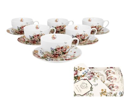 Vintage Flowers šálek s podšálkem souprava 6 ks