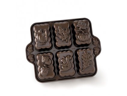84448 Forma na mini bábovky Podzimní motiv 1250 ml 6 ks bronzová