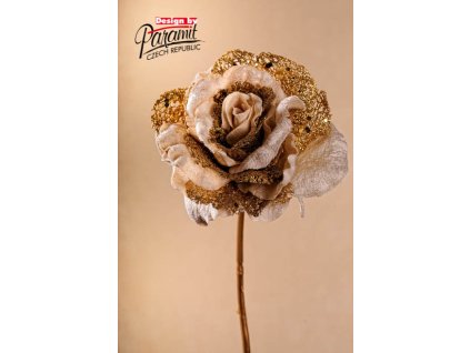 F88818 Dekorační květina růže zlatá 60 cm