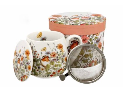 H209 WILD BIRDS Hrnek se sítkem a víčkem baculka 430 ml od Duo