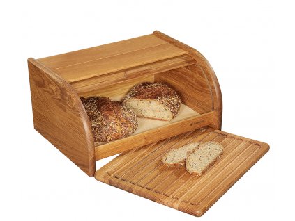 065091 COUNTRY Dřevěný chlebník 40x30x20 cm dub s krájecím prkénkem otevřené