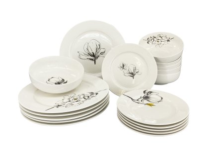 7310 18 28 Porcelánová jídelní sada nádobí FINE TWIG pro 6 osob s nádherným motivem magnólii od by inspire