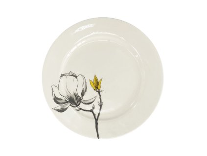 7308 0B 28 FINE TWIG Kulatý talíř na dezerty průměr 19 cm od by inspire se žlutou magnolií