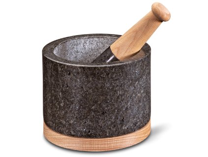 420364 SATURN Žulový hmoždíř Ø 14 cm10,5 cm s bukovou podložkou Cilio (2)