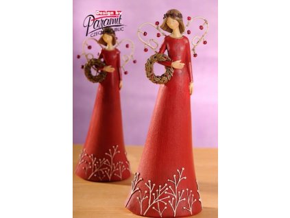 Anděl s věnečkem červený 25 cm - Paramit - 4120-25R