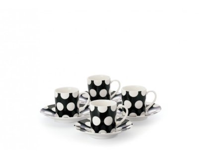 Porcelánový set 4 šálků černý s podšálkem na Espresso 100 ml - Polkadot - Maxwell&Williams