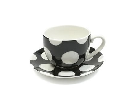Porcelánový šálek s podšálkem na Cappuccino 250 ml černý - Polkadot - Maxwell&Williams