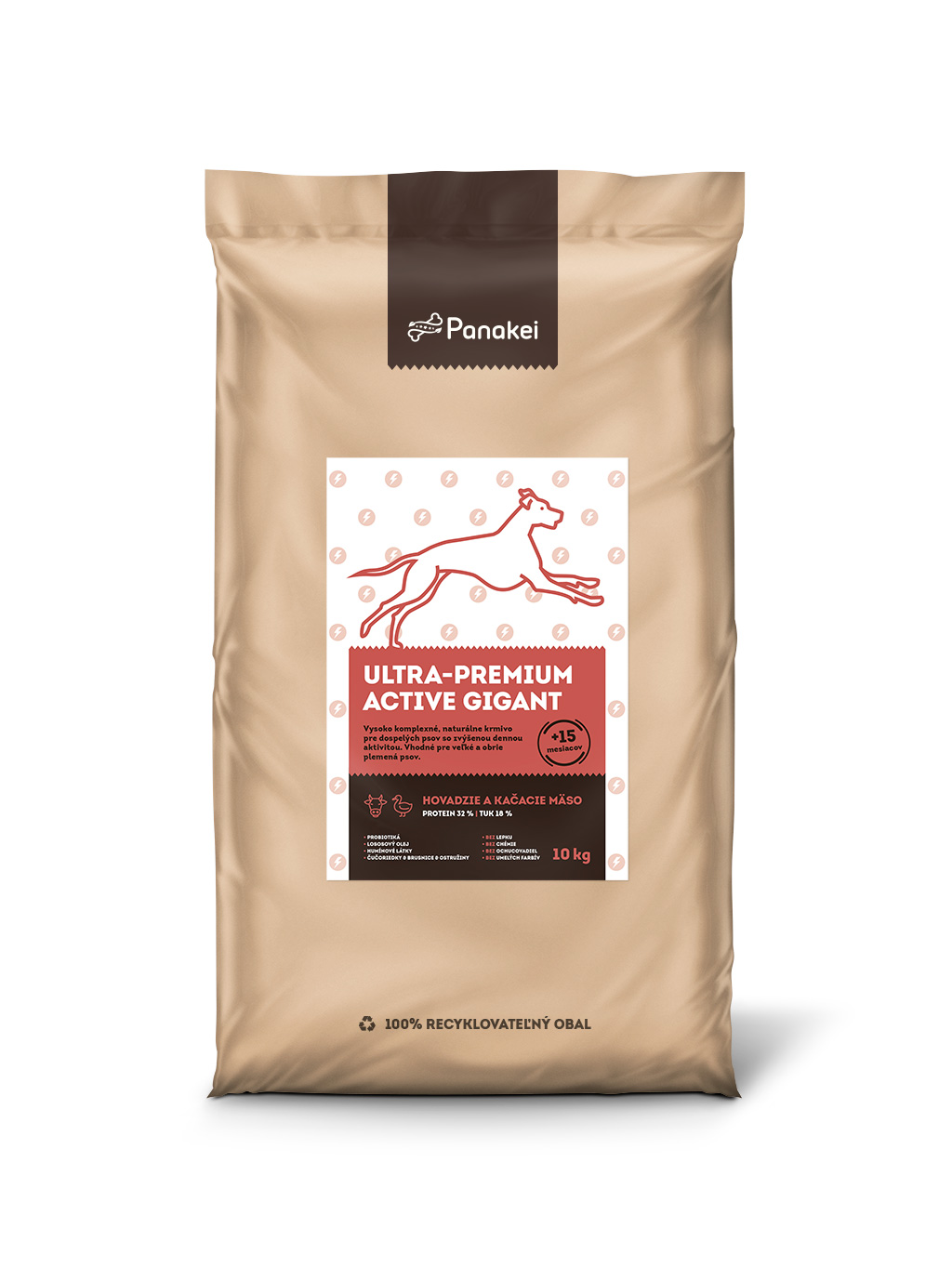 Panakei Slovakia, s.r.o. Granule pro dospělé psy s vyšší aktivitiou (L-XL-XXL) - Hovězí + Kachna (ACTIVE) 10kg