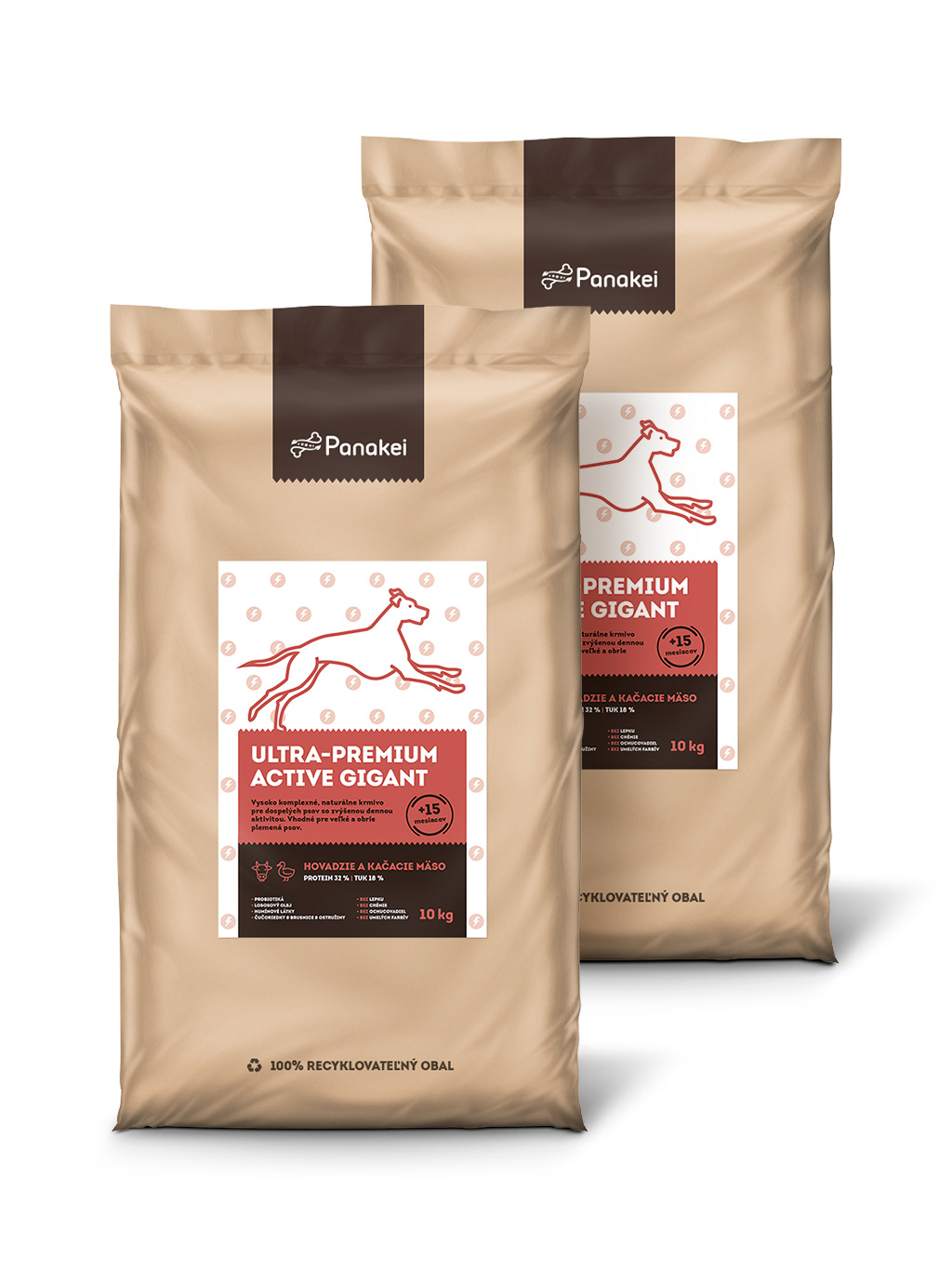 Panakei Slovakia, s.r.o. Granule pro dospělé psy s vyšší aktivitiou (L-XL-XXL) - Hovězí + Kachna (ACTIVE)