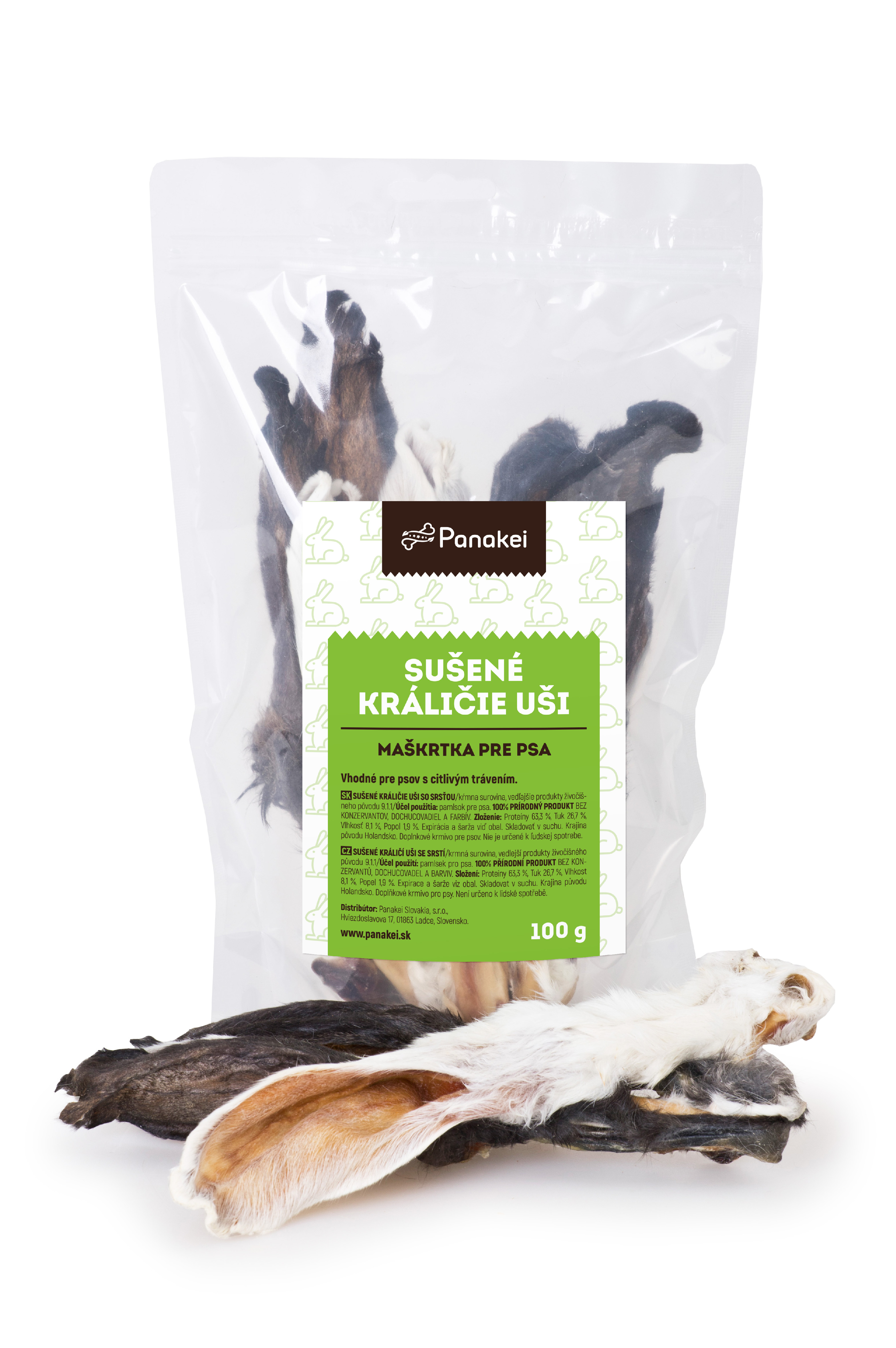 Panakei - Pamlsky pro psy - Sušené králičí uši se srstí 100g
