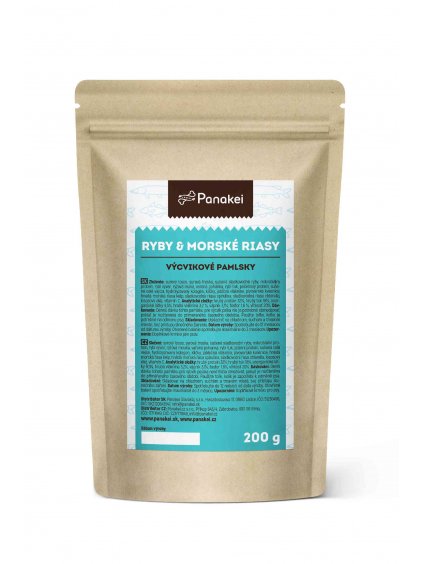 Balenie výcvikových pamlskov Panakei Ryby a morské riasy na bielom pozadí