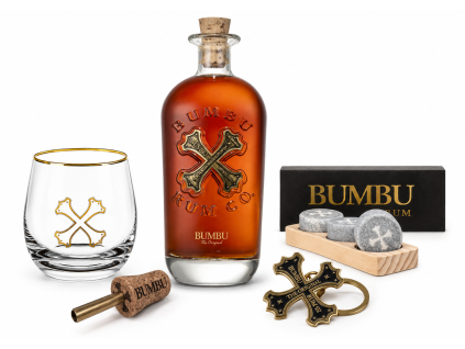 Bumbu Rum 40% 0,7l a sada dárkový předmětů