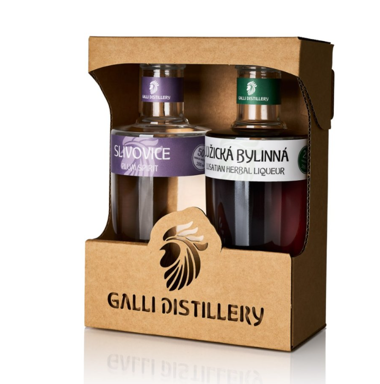 GALLI DISTILLERY dárkové balení Slivovice 50% a Lužická bylinná 25 %, 2 x 0,2l