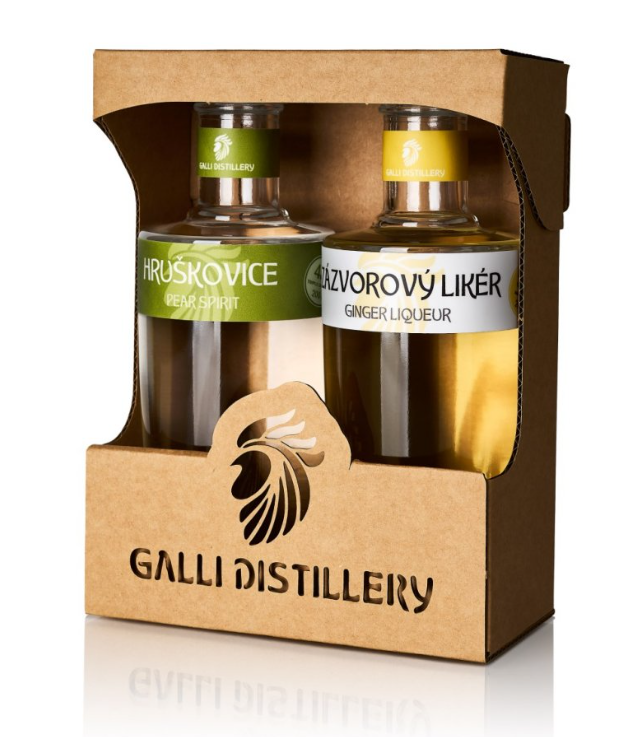 GALLI DISTILLERY dárkové balení Hruškovice 45% a Zázvorový likér 35%, 2 x 0,2l