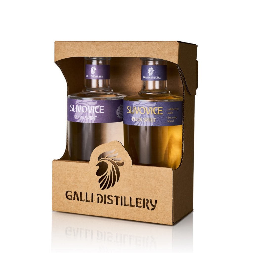 GALLI DISTILLERY dárkové balení Slivovice 50% a Slivovice z dubového sudu 45%, 2x0,2l